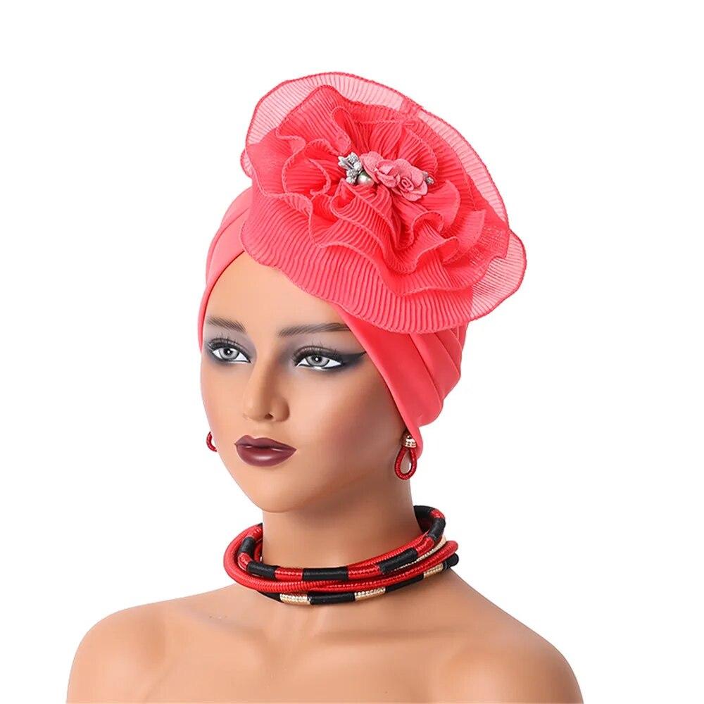 Ruffled Flower Women Turban Cap Female Head Wraps