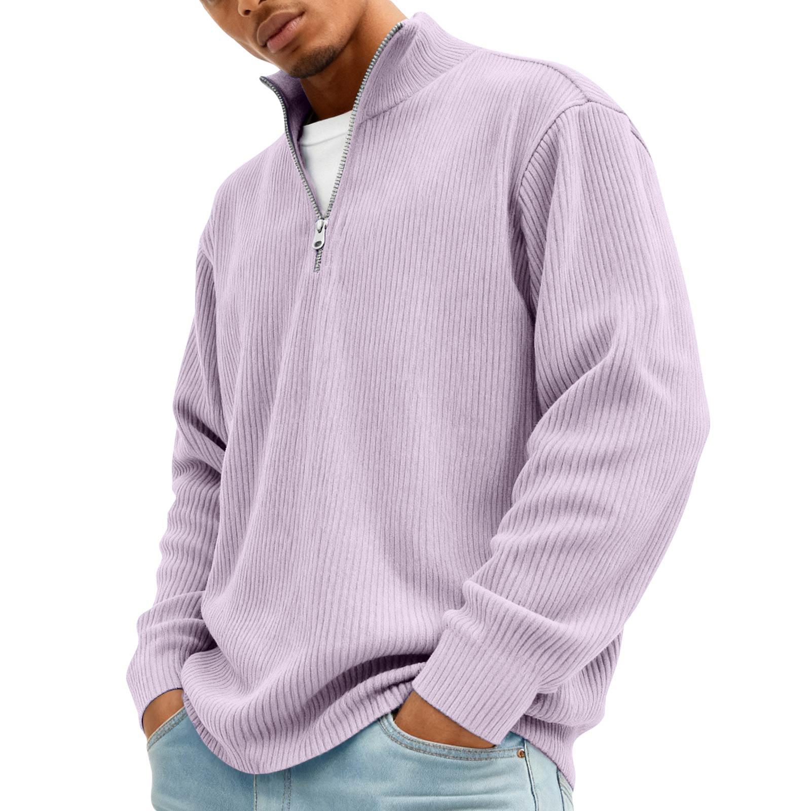 

Men Half Zip Ribbed Knit Pullover Sweater Long Sleeve Stand Collar Casual Loose Fit Top for Everyday Wear XXL фиолетовый