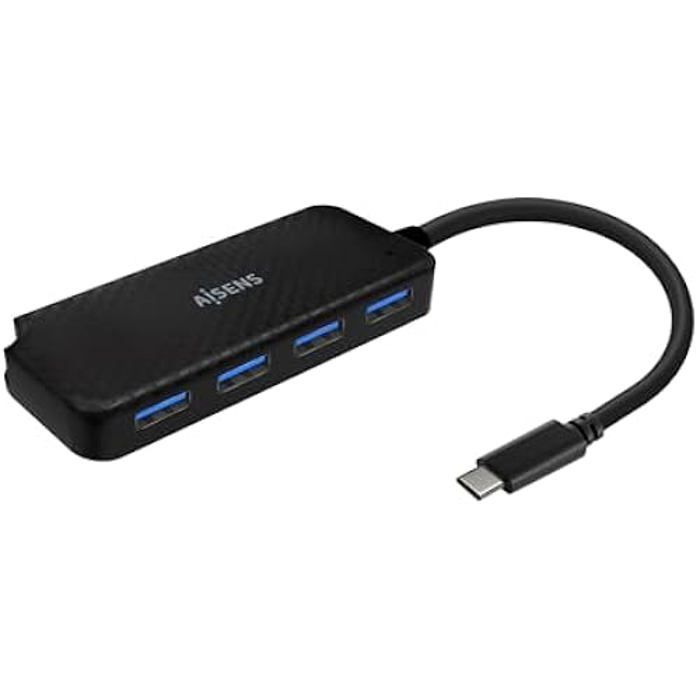 AISENS - A109-0715 - USB 3.1 USB-C Hub, USB-C/M-4XType A/H, Černý, 15 cm