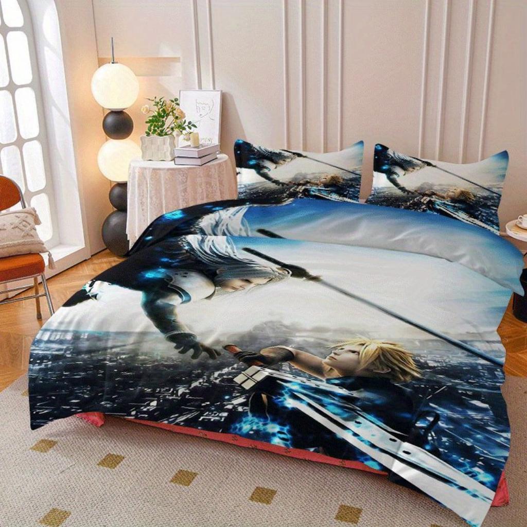 2/3pcs Quilt Cover Set with Claude and Sephiroth Print Quilt Cover Set Contains Quilt Cover and Pillowcases