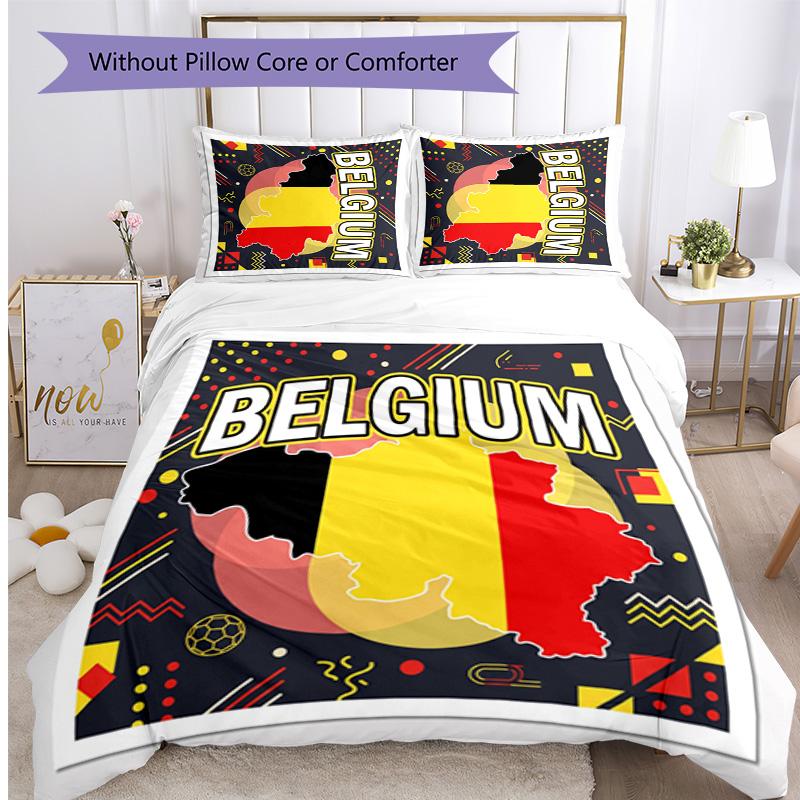 Set Biancheria da Letto Stampata Calcio Belgio 3 Pezzi Copriletto Traspirante Accogliente come Regalo per Inaugurazione Casa o Festa