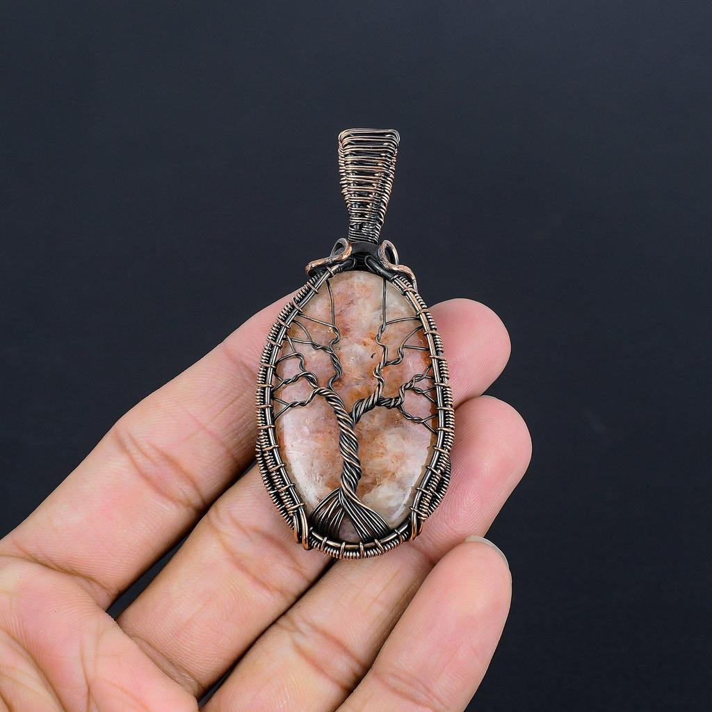 Sunstone 999 Copper Wire Wrapped Pendant, Handmade Gemstone Pendant Jewelry, Gifts For Wife Brand New Pendant