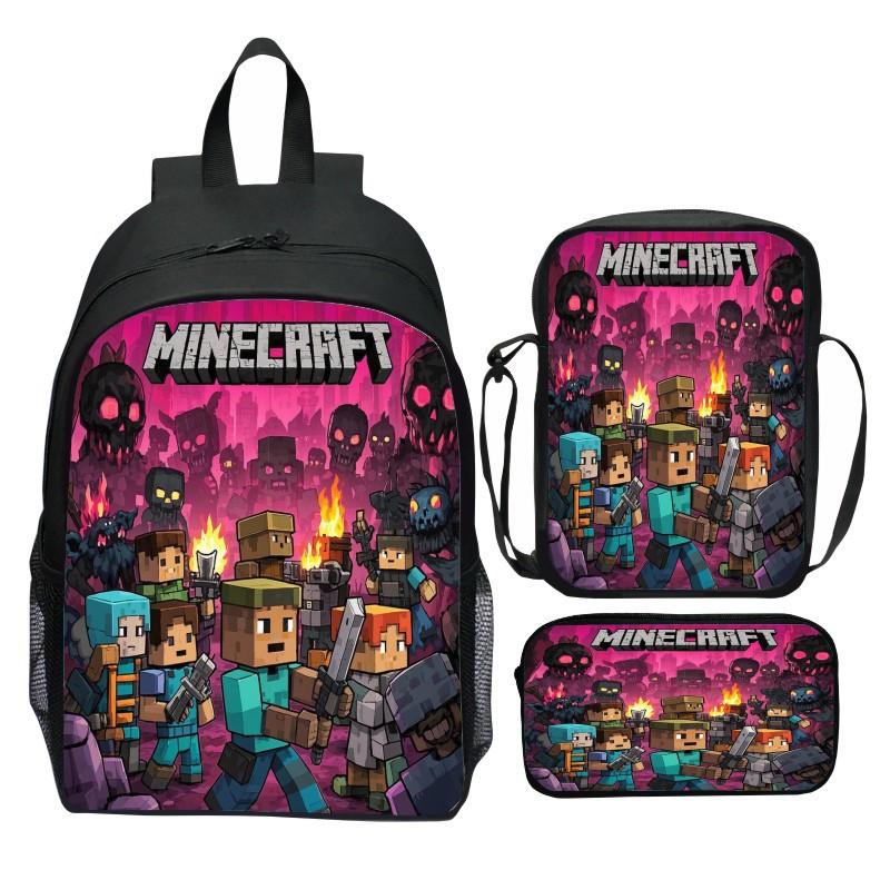Minecraft Film Nadruk 3-częściowy Zestaw Plecaków Dzieci Kreskówka Szkolny Plecak Chłopcy Dziewczynki Prezenty Niebieski