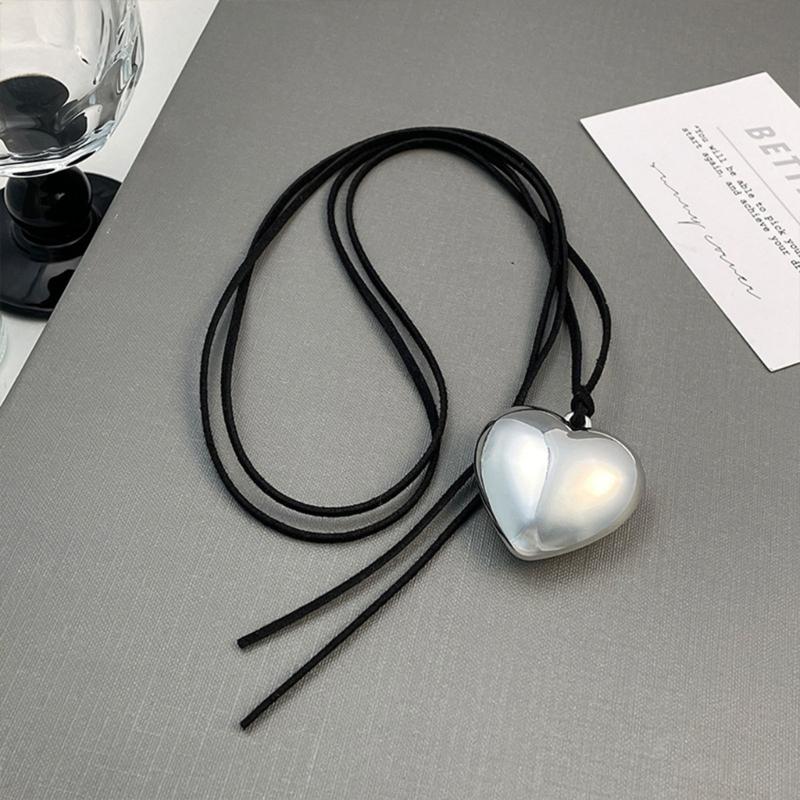Big Heart Pendant Necklace Adjustable Knotted Lace Choker Neck Tie Chain Jewelry Elegant Clavicle Chain Necklace