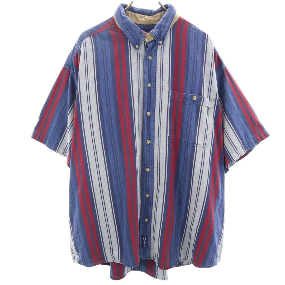 

Catalina 90-х 00-х годов Старая рубашка с коротким рукавом на пуговицах в полоску Biggs Мужская Б/У