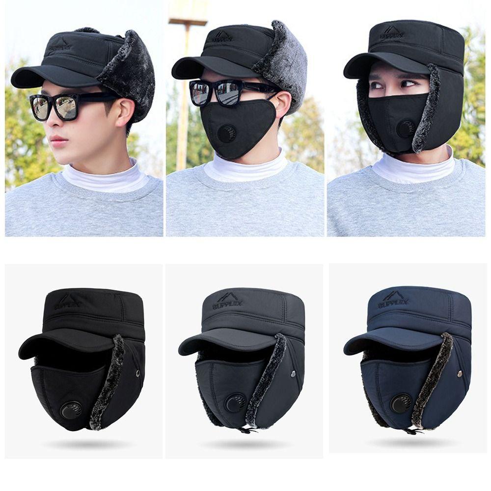 Cotton Plush Winter Men Bomber Hat Windproof Earflaps Caps Warm Thick Balaclava