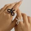 Sweet Cool Wind Metal Ribbon Bow Ring Temperament Pearl Open Ring Bow Rings
