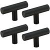4 X Furniture Knob Railing Grooved Metal Black