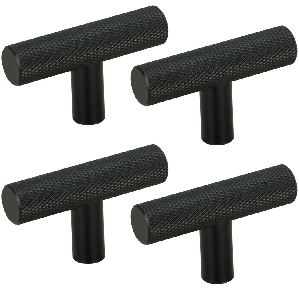 4 X Furniture Knob Railing Grooved Metal Black