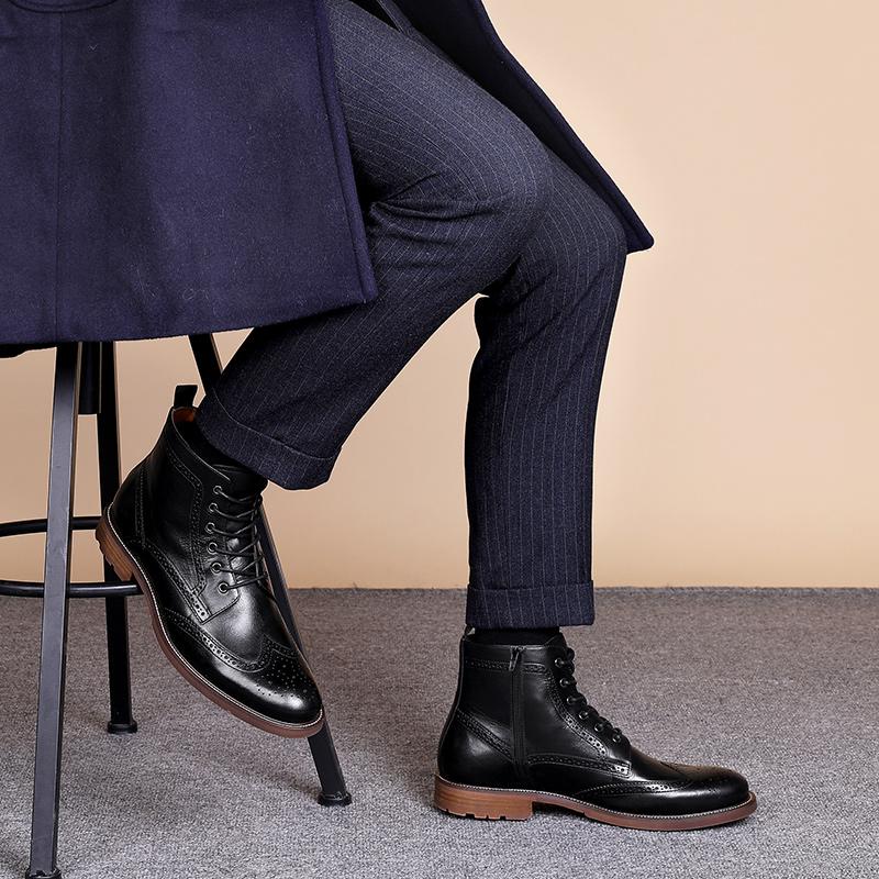 LUXSOLE Męskie Nowe Buty Brogsy ze Skóry Naturalnej Ocieplane Buty Modne Buty,Ciepłe,Duży Rozmiar, Codzienne, Na Sznurowadła, Zamek Błyskawiczny,Prezenty