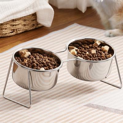 Anti-Tipping Stainless Steel Cat Bowl with Stand Fall-Resistant Neck Protector Bowl Rust Proof Anti-leak Pet Food Bowl Outdoor
