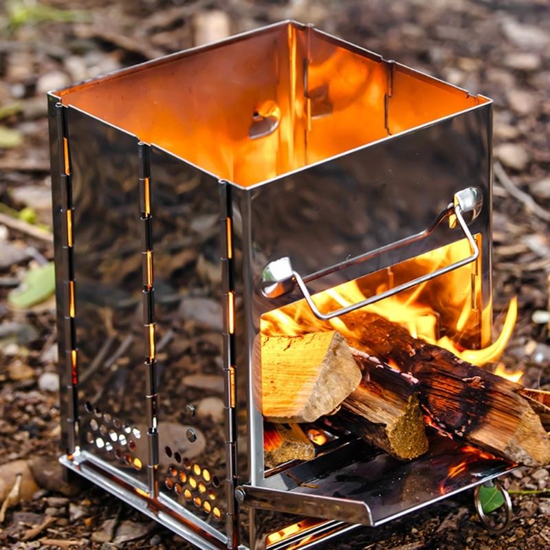 Portable Foldable Wind-proof Wood Burnings Stove Stainless Steel Alcohol Stove
