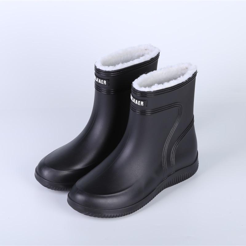 Fashion Rain Boots Waterproof Shoes Men's Tide Medium and Short Boots Wear Fleece Warm Non-slip Rain Shoes Women's Fishing Shoes Glue Shoes