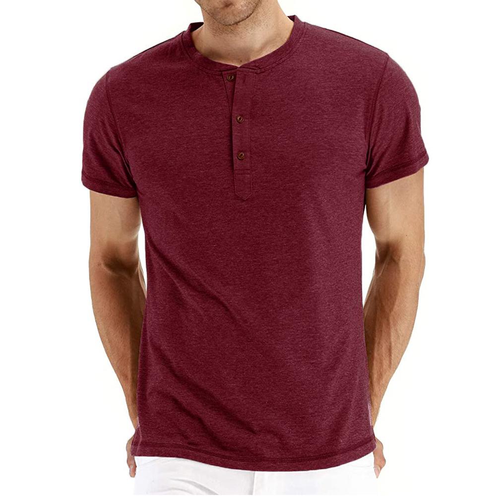 Summer Cotton Men T-shirt Henley Neck Fashion Design Slim Fit Solid T-shirts Male Tops Tees Short Sleeve T Shirt For Men
