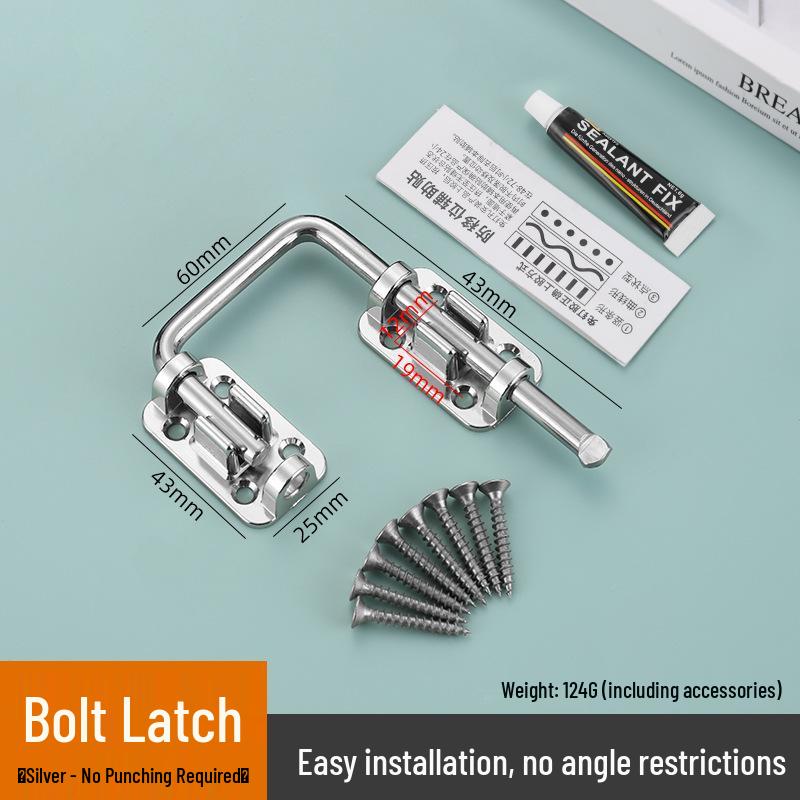 90-Degree No-Drill Anti-Theft Door Lock, Thickened Stainless Steel Latch with Fixing Buckle