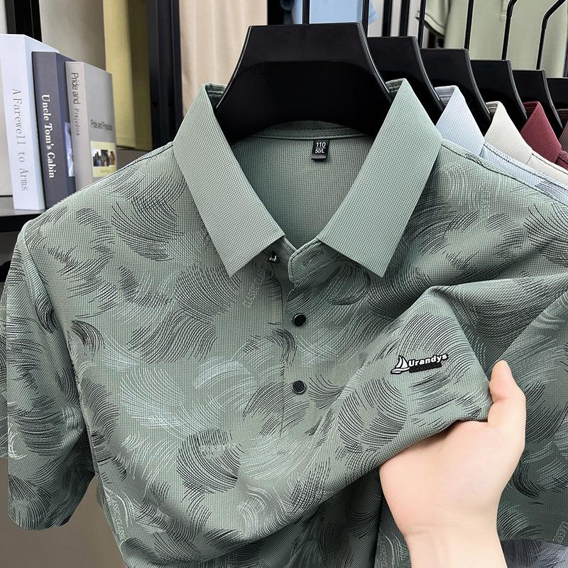 Summer Men's Short Sleeve T-Shirt Fashion Printed Lapel Collar Breathable Polo