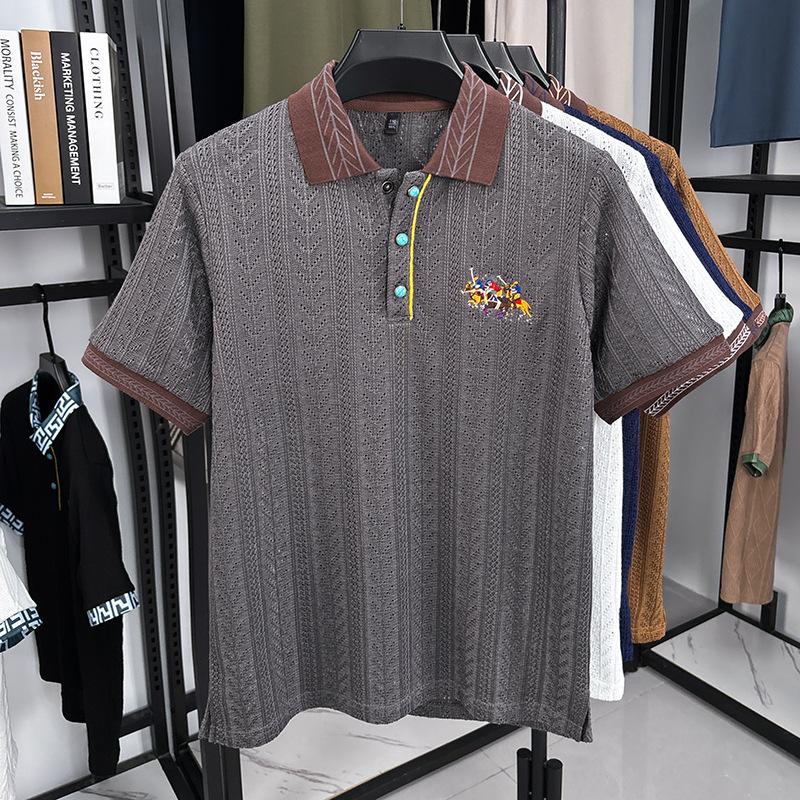 New Short-sleeved T-shirt Men's Autumn Knitted Sweater Embroidered Pattern Matching Jacquard Top
