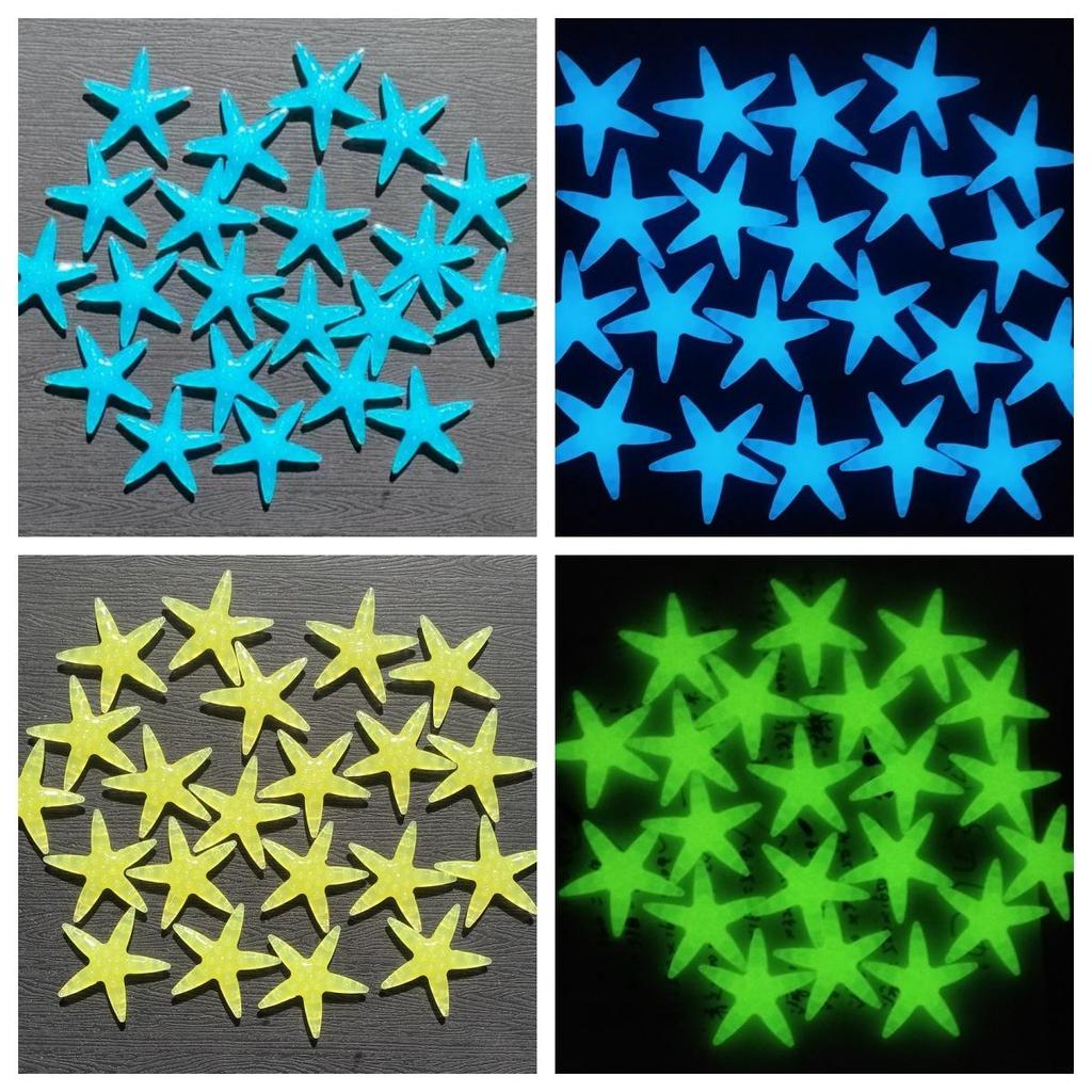 4cm Colorful Luminous Plastic Starfish for Aquarium Landscaping, 2.7g Fluorescent Marine Decor Stone