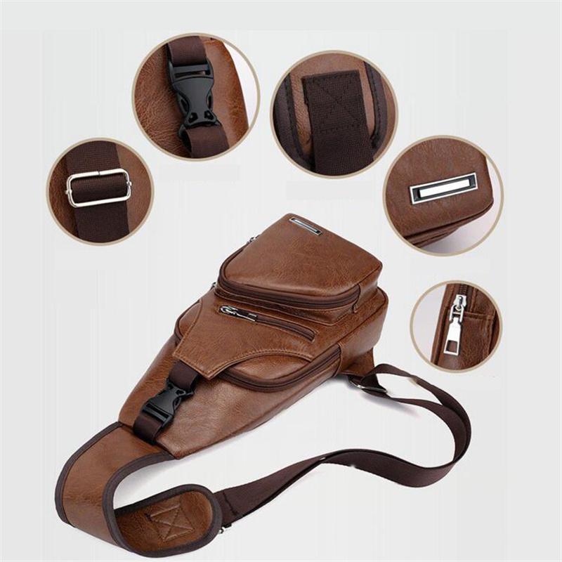 Portable Outdoor Crossbody Bag Pu Chest Bag Casual Shoulder Bag Usb Charging Mobile Phone Bag for