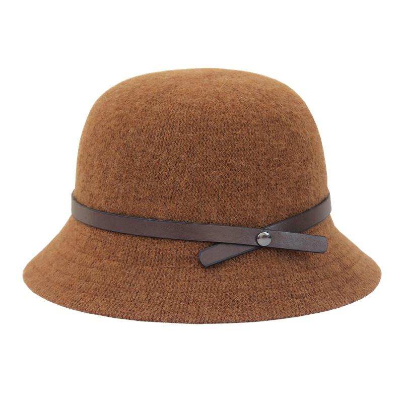 Wool Hat Women's Autumn and Winter Fashion Versatile Belt Plain Basin Hat Small Edge Dome Short Brim Bucket Hat Women