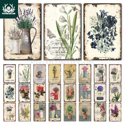 Blume Vintage Blechschild Heimdeko Retro Metallschild Shabby Chic Wanddeko für Küche Wohnzimmer Esszimmer Metallplatte