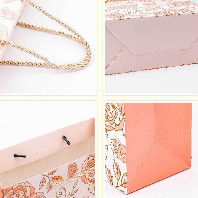 WTEMPO Wedding Rose Paper Bags Festival Party Gift Bags Shopping Clothes Hand-carry Packaging Bags DIY Foldable Printed Universal Storage Bags