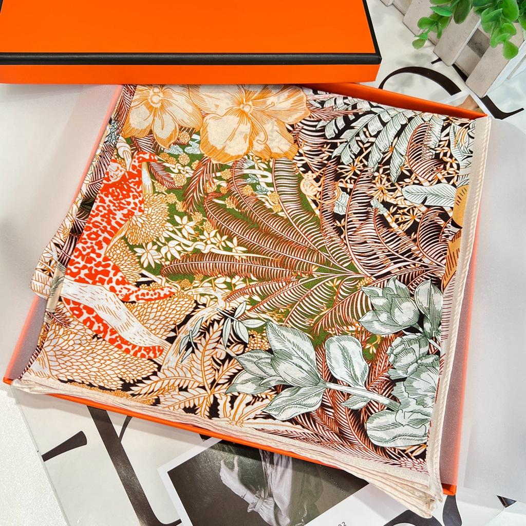 [Tropical Rainforest Fubao] Versatile 14 Mmi Silk Plain Satin Large Square Scarf Women'S Silk Scarf Scarf Shawl