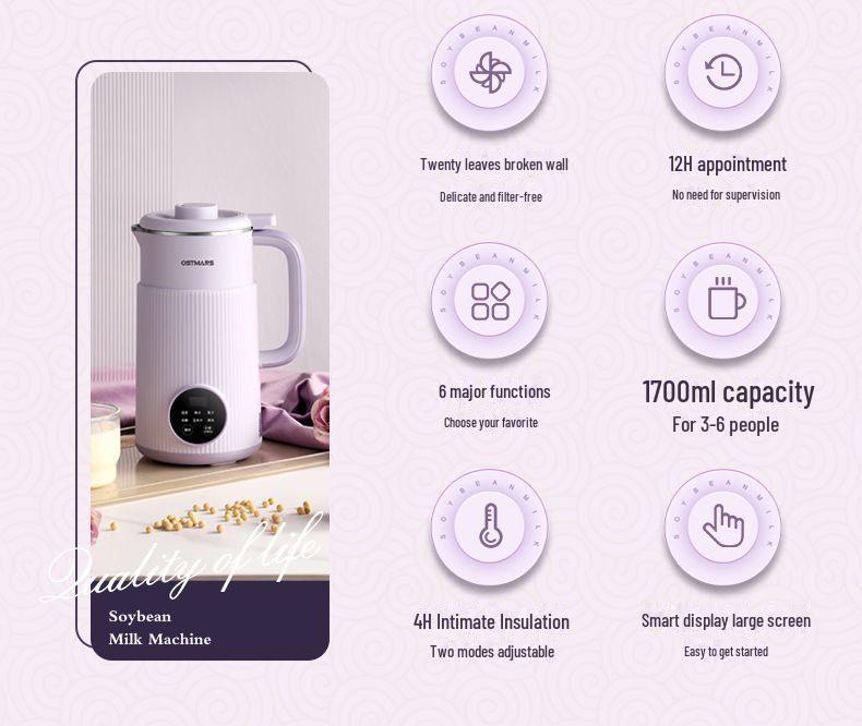 OSTMARS Machine à Lait de Soja Allemande: Compact, Entièrement Automatique, Machine Multifonctionnelle à Broyer les Aliments - Ne Nécessite Ni Cuisson Ni Filtration