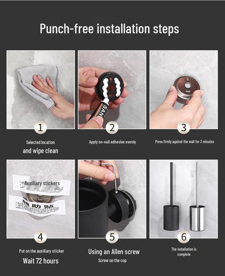 Wall-Mounted Stainless Steel Toilet Brush: No Dead Corners, No Punching Required, Perfect for Home Bathroom Cleaning.