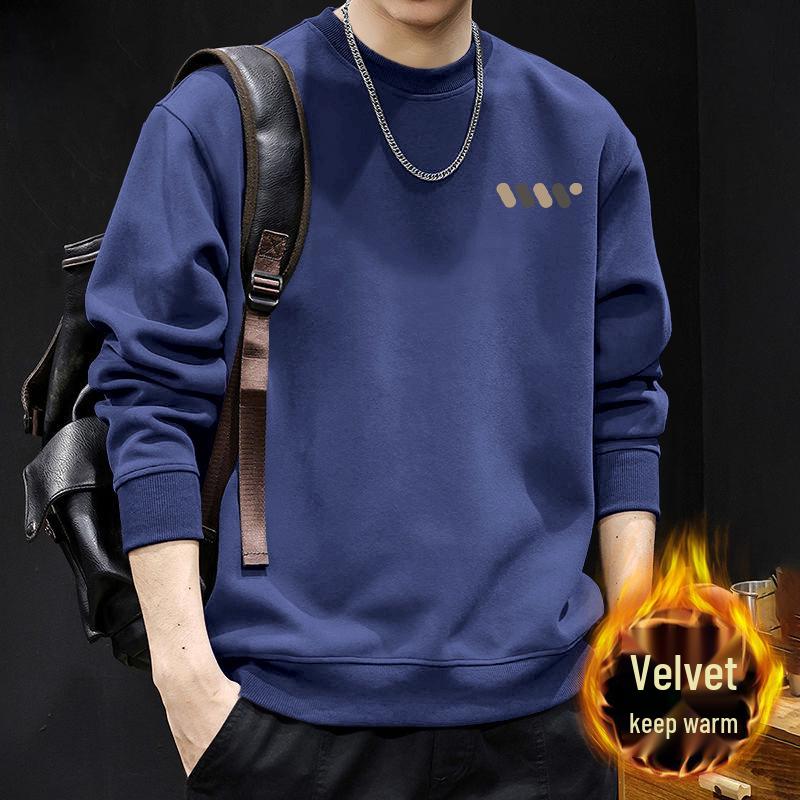 Men's Winter Hoodie: Round Neck, Plus Velvet, Thickened, Trendy, Heavyweight for Autumn and Winter.