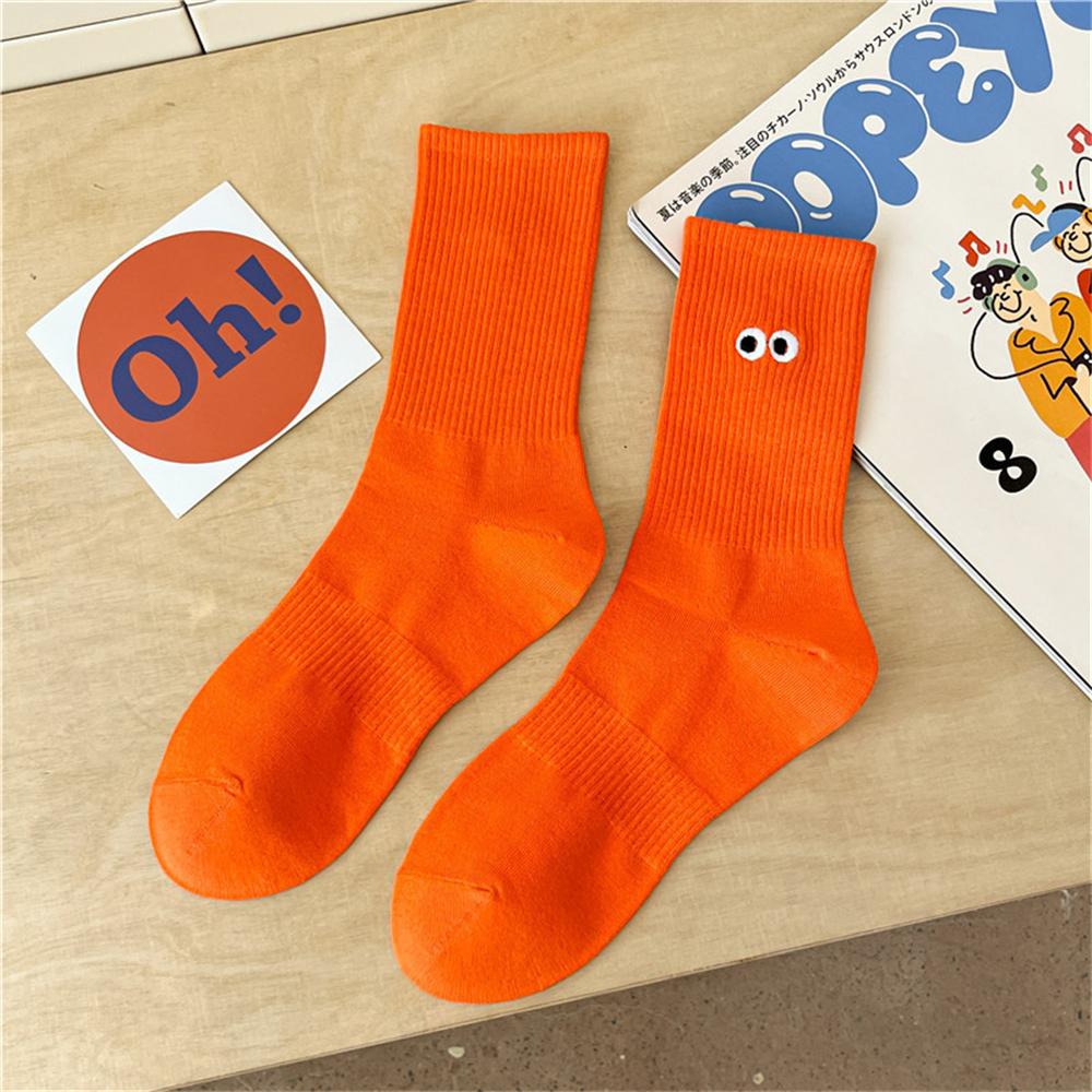 Nouvelles Chaussettes Mi-Tubes Brodées Yeux Grands pour Femmes Ins Tendance Colorées Dessin Animé Mignon Coton Doux Sport Sokken Dropship