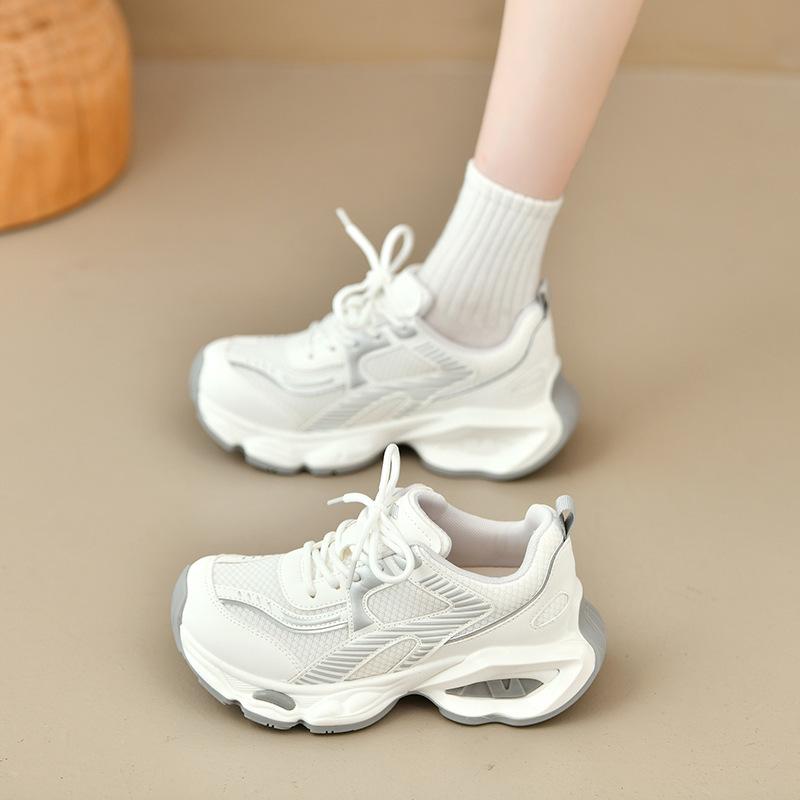 Mesh summer new breathable 2025 versatile dad shoes women's fashion lace-up platform sports casual white shoes