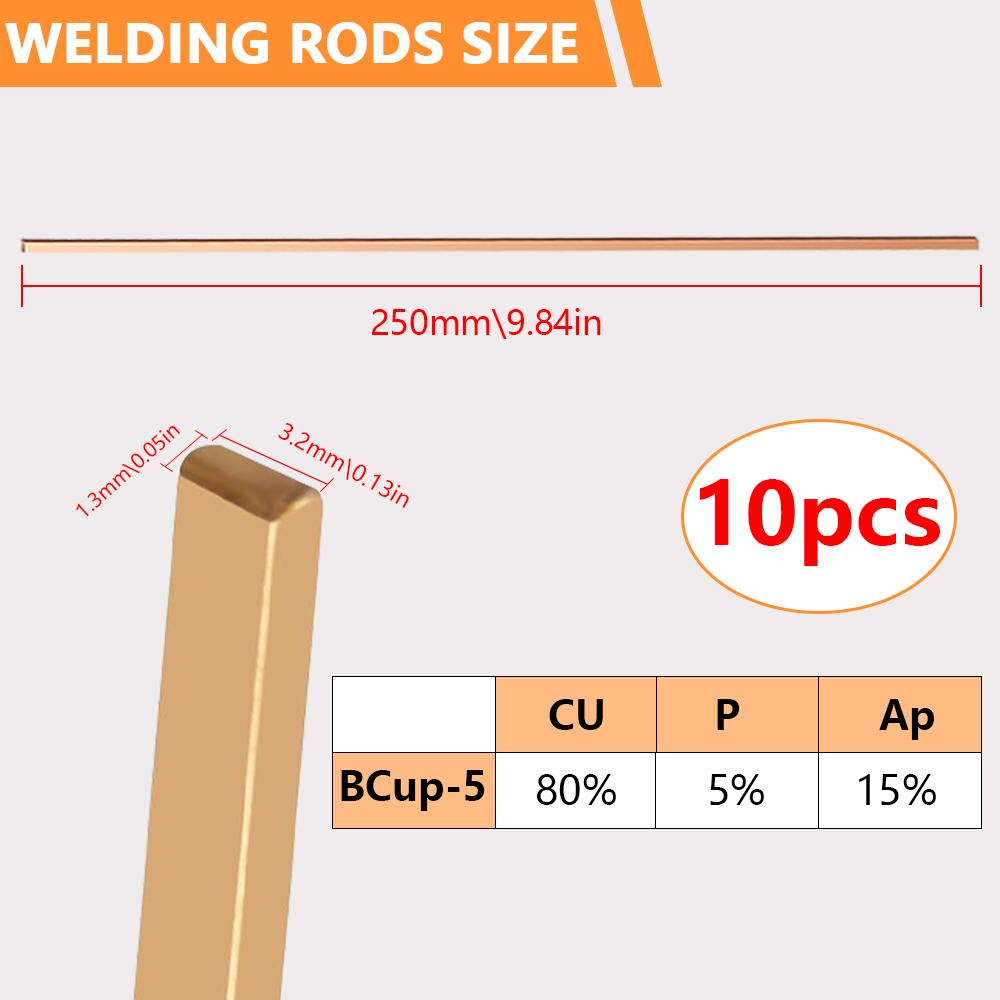 10pcs Welding Rods Flat Silver Electrode Copper Phosphorus Brazing 25cm Electrode For Coppers Brazing, Electrical Mechanical Rep