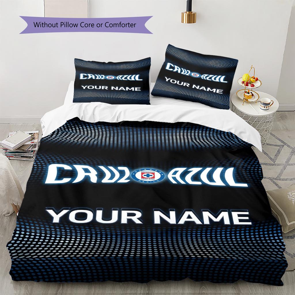 Name Custom Cruz Azul Logo Pattern Bedding Set Quilt Cover Pillowcase Home Decor Gift (1 * duvet cover + 2 * pillowcase, without core)