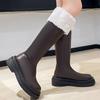 Fashion Woman's Platform Zipper Autumn and Winter PU Leather Non-slip Knee High Brand Casual Women Chunky Long Black Boots