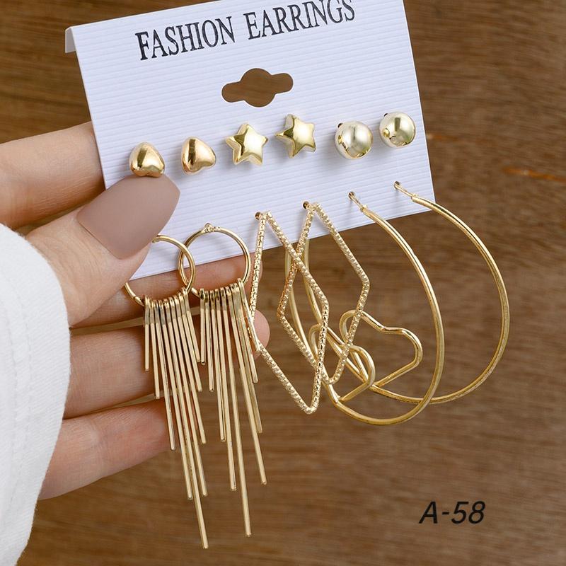 Vintage Gold Geometric Women's Earrings Set Ear Studs Fashion Pearl Circle Hoop Earrings for Women 2022 Trend Female Jewelry Gifts