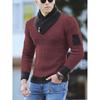 Men's Long Sleeve Pullover Knit Sweater Patchwork Scarf Neck Gentleman Slim Sweater