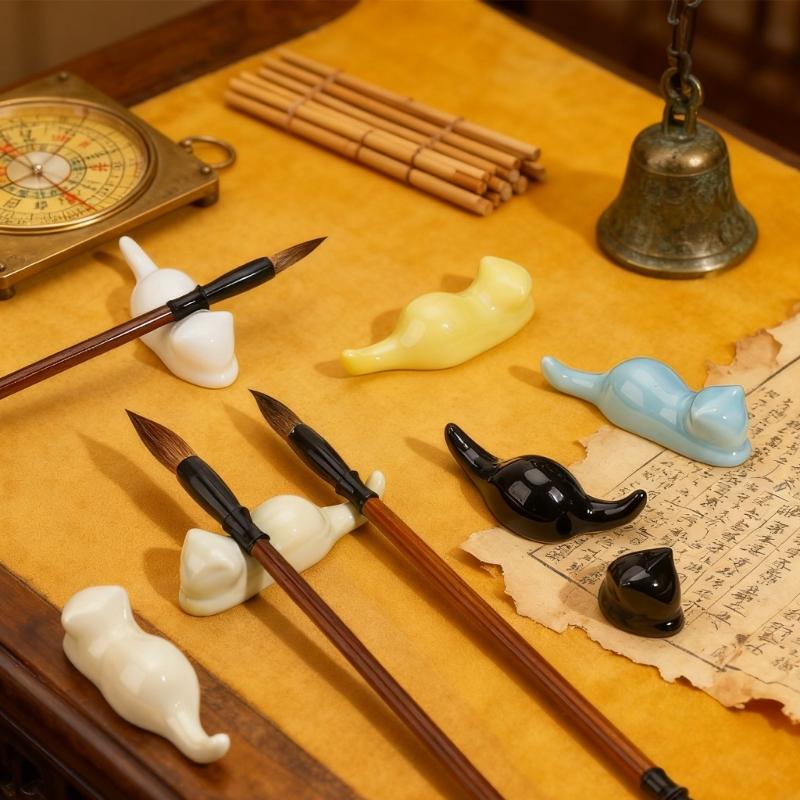 Pack Of 6 Ceramic Paint Brush Holders Cats Themed Desk Organizers For Artists Writers Makeup Tool Easy Cleaning HX6C