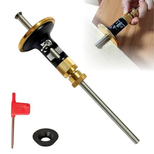 High-Precision 0.2mm Scribing Gauge with Fine Adjustment Dial and Scale for Woodworking, Metal, and DIY Use. Includes Replacement Blades. Made of Bras