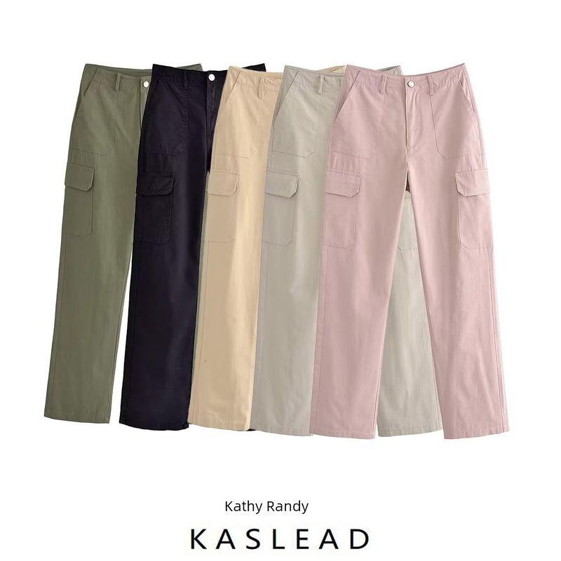 Kaslead Fashion Wind High Waist Straight Cargo Pants