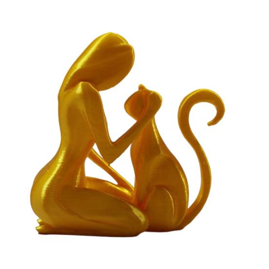 Jijijing 3D Printed Sculpture, One-Piece Molding Desktop Figure, Abstract Woman Cat Art Ornament for Home Decor Gift