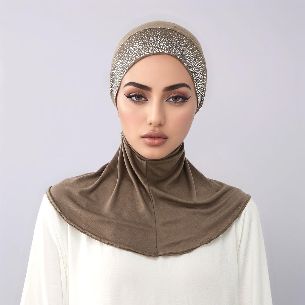 Muslimische Frauen Sofort-Hijab Islamische Einfarbige Innenkappe Malaiische Doppelkinn-Unterkappe Damen Kristall Hanf Mützenhut Tuban Bandana