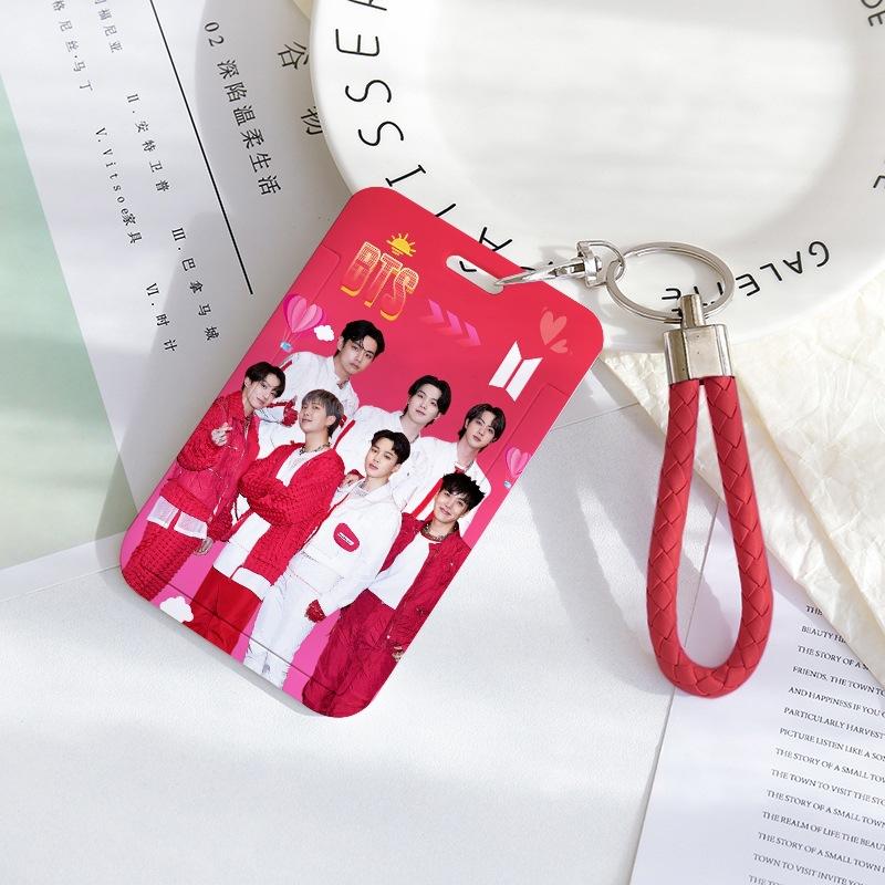 BTS Sliding Photocard Holder, Protective ID Badge Card Case with Braided Keychain Strap, Student Campus Bus Meal Card Protector Merch for ARMY