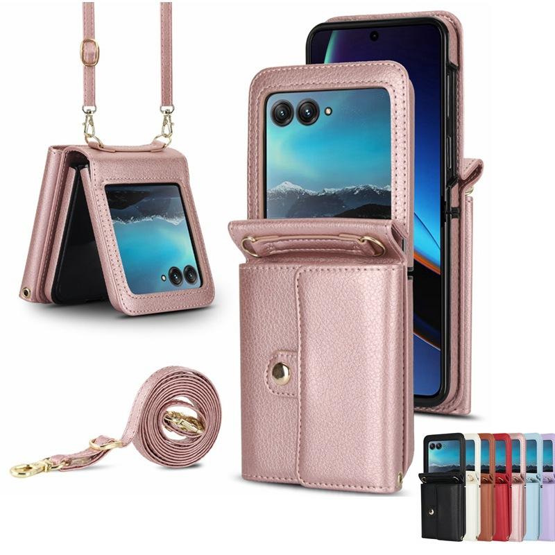 Geeignet für moto Razr 70 Handy-Lederhülle, faltbarer einfarbiger Rucksack, Samsung Z Flip8 Klapphülle mit Kartensteckplatz Hülle 6
