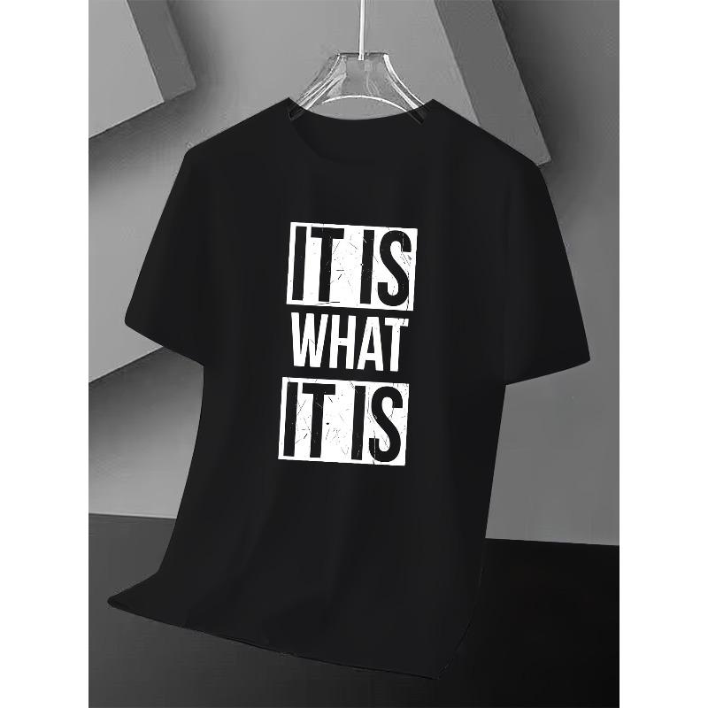 

Ultra Attitude! IT IS WHAT IT IS Personality Print Men s T-Shirt Short Sleeve, Casual Streetwear Round Neck Tee with Design, Machine Washable 4XL чорний