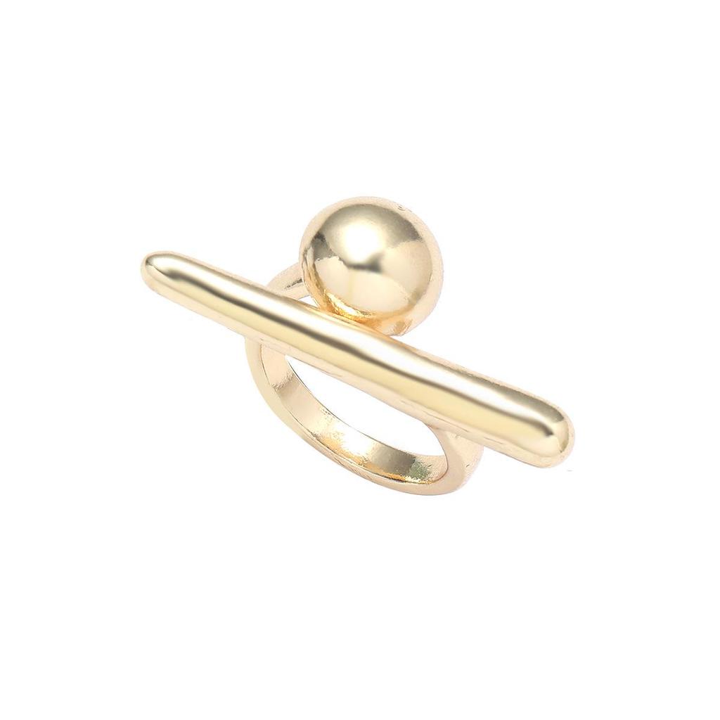 Exaggerated Glossy Geometric Metal Ring for Women – High-End French Style