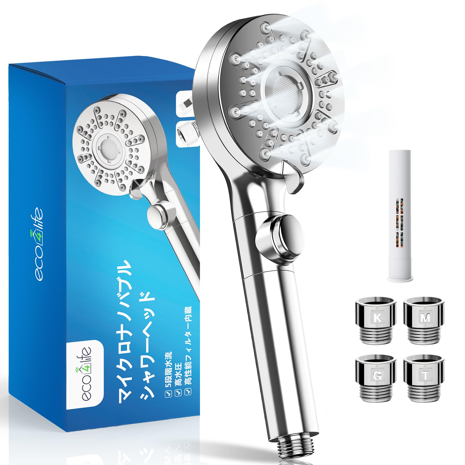 

eco4life Shower Head Improved Water High Water bubbles penetrate deep into saving up to on The magnetic filter effectively removes heavy and water