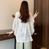 Summer Women's Loose Casual White Lace Blouse with Floral Patterns O-Neck Hook Flower Hollow Out Short Sleeved Lace Top