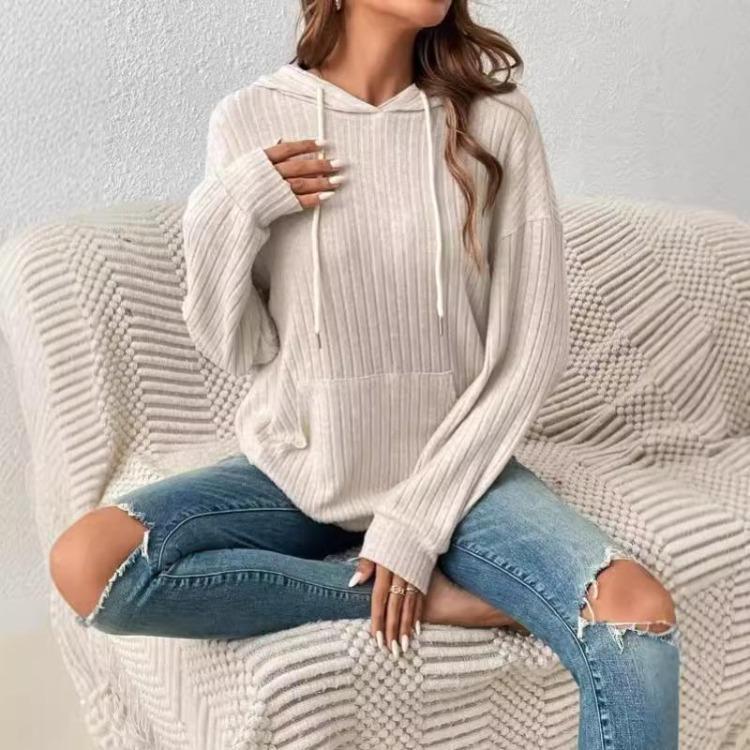 Winter Autumn Casual Hoodie Loose Knitwear Pullover with Kangaroo Pocket