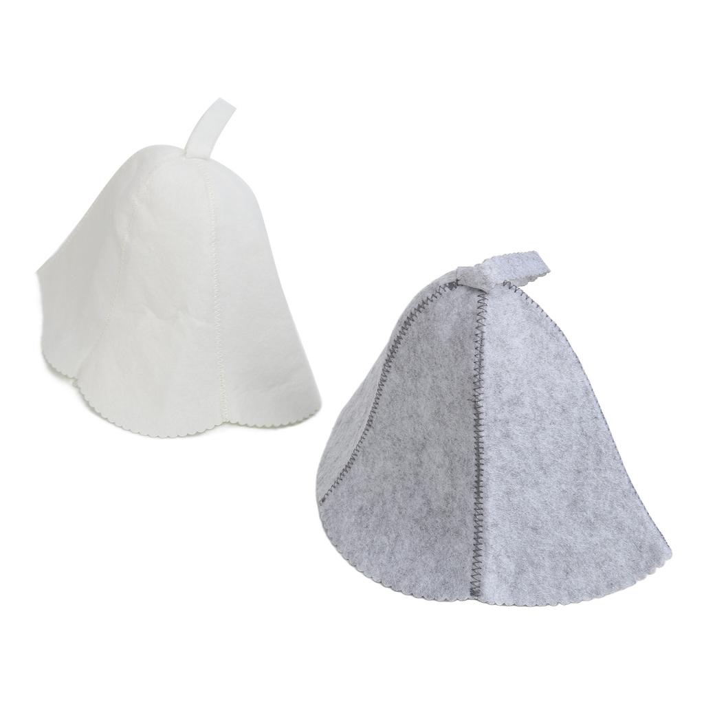 2pcs Sauna Felt Hats Water Absorption Head Protection Shower Bathing Hat for Women Men Grey White